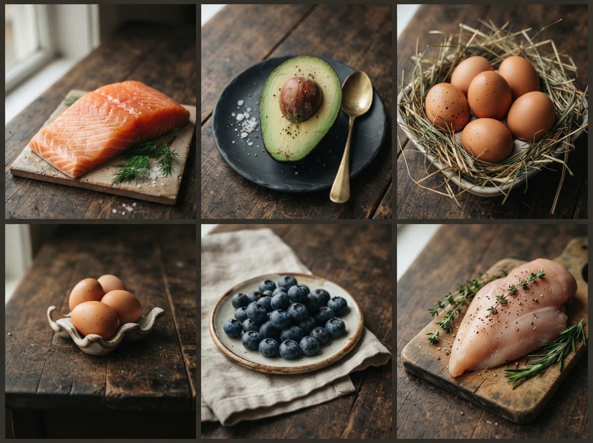 A collage of fresh ingredients photographed from above