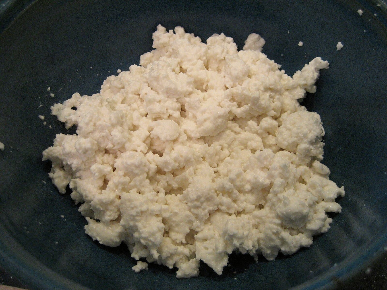 Homemade cottage cheese in a bowl