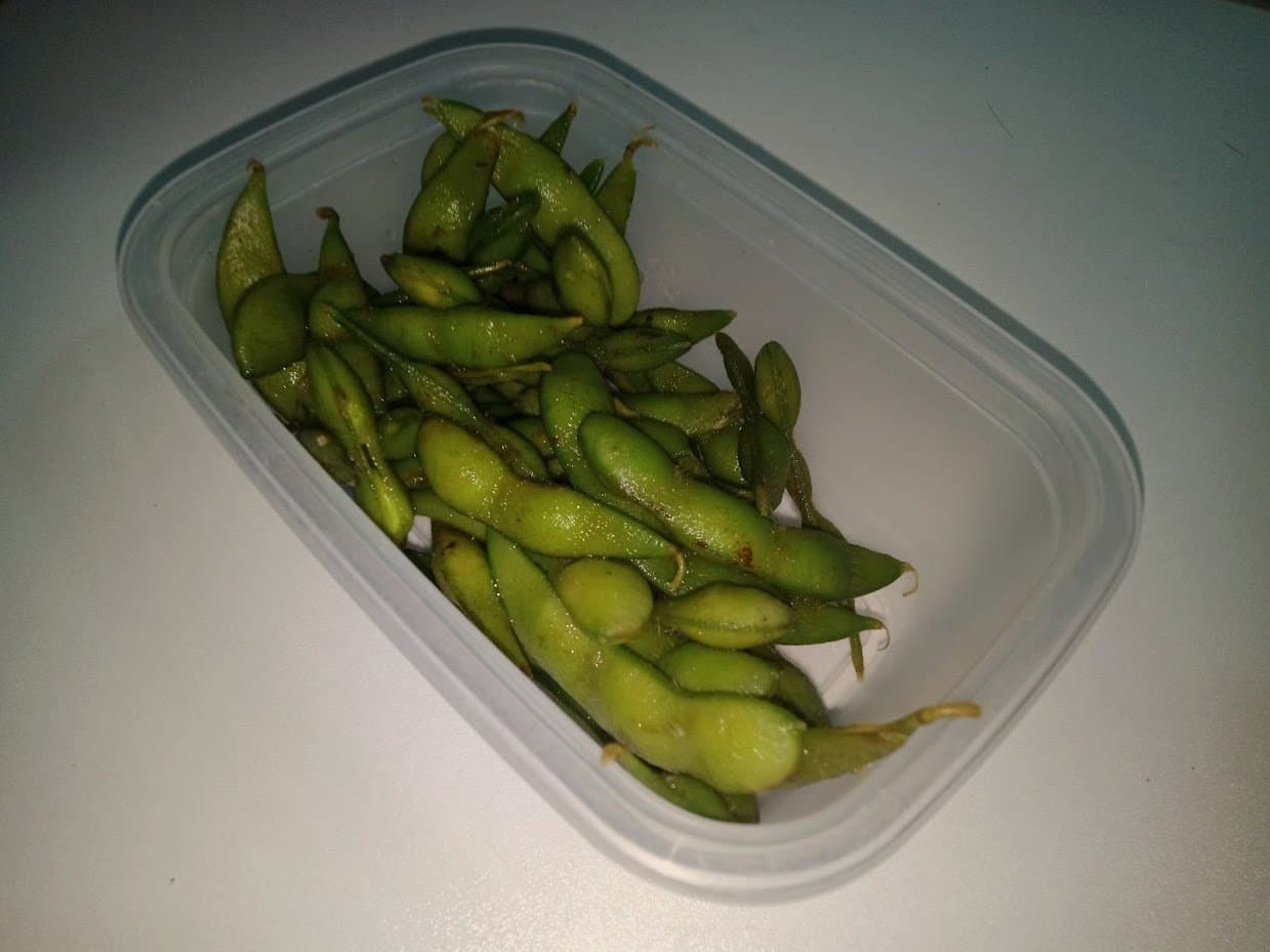 Edamame beans in a tray